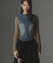 NOT4NERD（ノットフォーナード）の「W Incision Knit Sleeve Denim Jacket - Deep Blue（デニムジャケット）」