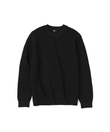 ワッフルクルーネックニット_BLACK