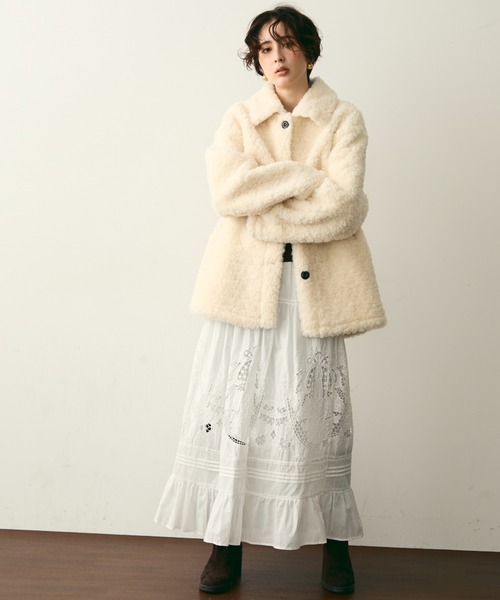 Trish（トリッシュ）の「プードルボアステンカラーコート（ステンカラーコート・レディース・ホワイト/ブラウン・FREE）」の12枚目の写真