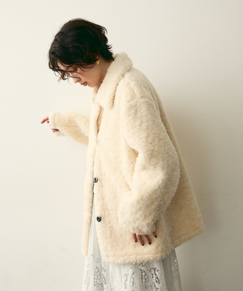 Trish（トリッシュ）の「プードルボアステンカラーコート（ステンカラーコート・レディース・ホワイト/ブラウン・FREE）」の13枚目の写真