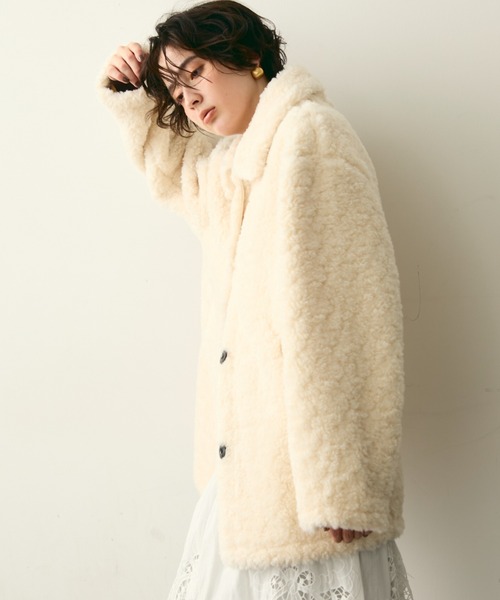 Trish（トリッシュ）の「プードルボアステンカラーコート（ステンカラーコート・レディース・ホワイト/ブラウン・FREE）」の14枚目の写真