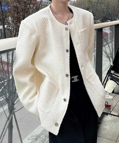 セール】【26年春夏新作】メタルボタンノーカラーツイードジャケット