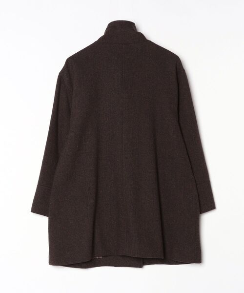 ホームスパン　ミドルスタンド　ウールコート　ブラウン/ブラック