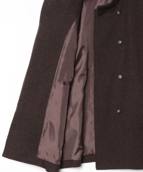 ホームスパン　ミドルスタンド　ウールコート　ブラウン/ブラック