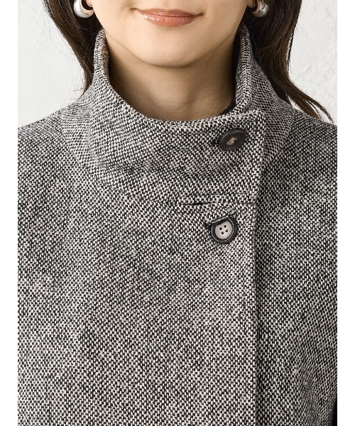 ホームスパン　ミドルスタンド　ウールコート　ブラウン/ブラック