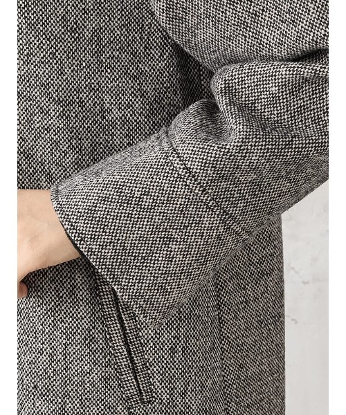 ホームスパン　ミドルスタンド　ウールコート　ブラウン/ブラック