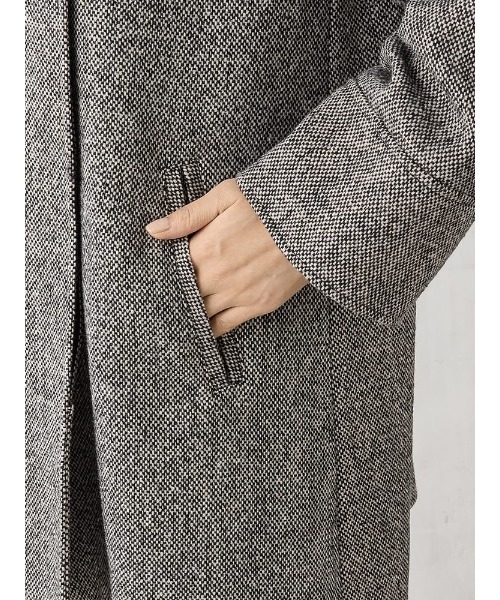 ホームスパン　ミドルスタンド　ウールコート　ブラウン/ブラック