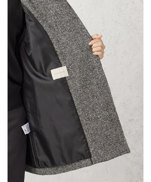 ホームスパン　ミドルスタンド　ウールコート　ブラウン/ブラック