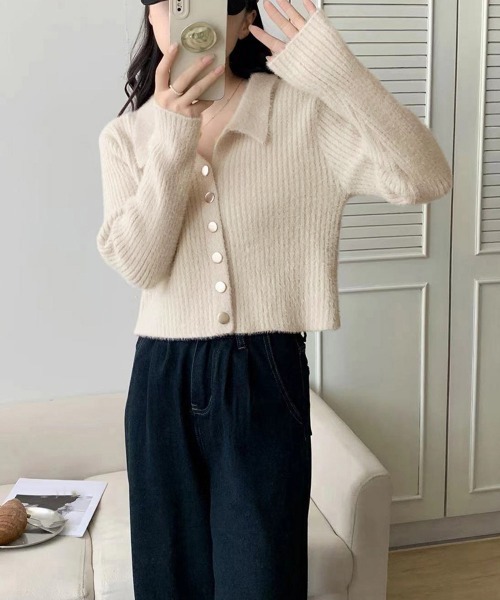 Miniministore(ミニミニストア)の「シャギーカーディガンゴールドボタン韓国風(ニット/セーター・レディース・ブラック/ライトベージュ・FREE)」の8枚目の写真
