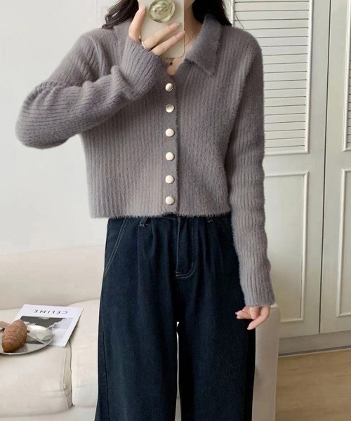 Miniministore(ミニミニストア)の「シャギーカーディガンゴールドボタン韓国風(ニット/セーター・レディース・ブラック/ライトベージュ・FREE)」の9枚目の写真