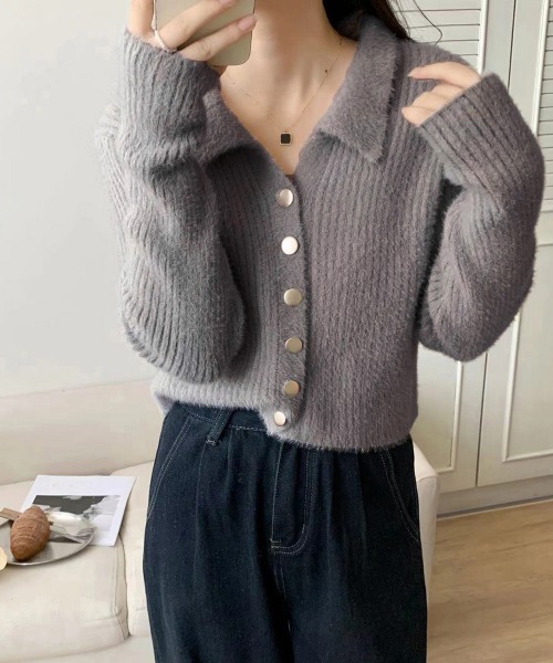 Miniministore(ミニミニストア)の「シャギーカーディガンゴールドボタン韓国風(ニット/セーター・レディース・ブラック/ライトベージュ・FREE)」の10枚目の写真