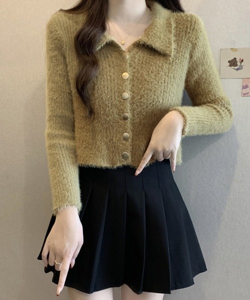 Miniministore(ミニミニストア)の「シャギーカーディガンゴールドボタン韓国風(ニット/セーター・レディース・ブラック/ライトベージュ・FREE)」の11枚目の写真