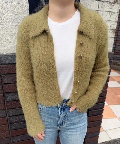 Miniministore(ミニミニストア)の「シャギーカーディガンゴールドボタン韓国風(ニット/セーター・レディース・ブラック/ライトベージュ・FREE)」の13枚目の写真