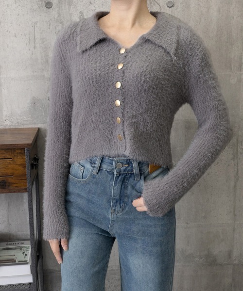 Miniministore(ミニミニストア)の「シャギーカーディガンゴールドボタン韓国風(ニット/セーター・レディース・ブラック/ライトベージュ・FREE)」の14枚目の写真