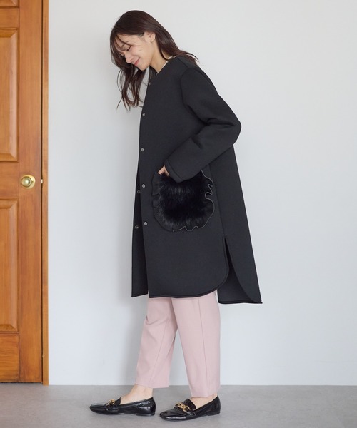 ［新品未使用］Neigeネージュ　コート セール】フリルファーポケットコート（ノーカラーコート）｜Neige