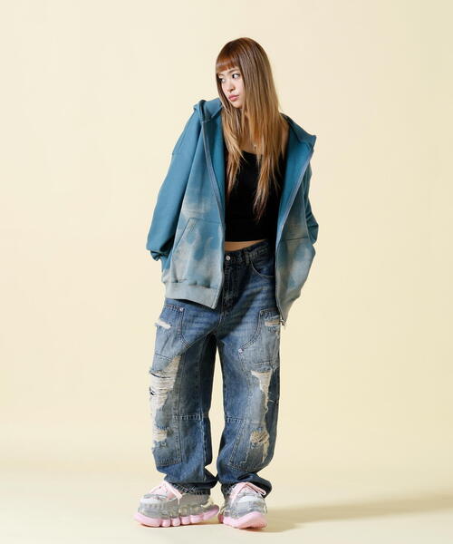 SIS(エスアイエス)の「SIS/エスアイエス/Fire Pattern Zip Hoodie(パーカー・レディース・グレー/ブルー・F)」の5枚目の写真