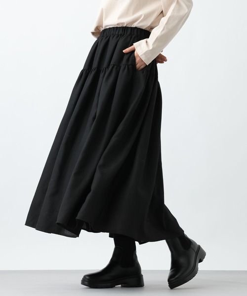 studio CLIP（スタディオクリップ）の「《natural by clip》TWティアードスカート（スカート・レディース・ブラック/ナチュラル・FREE）」の4枚目の写真