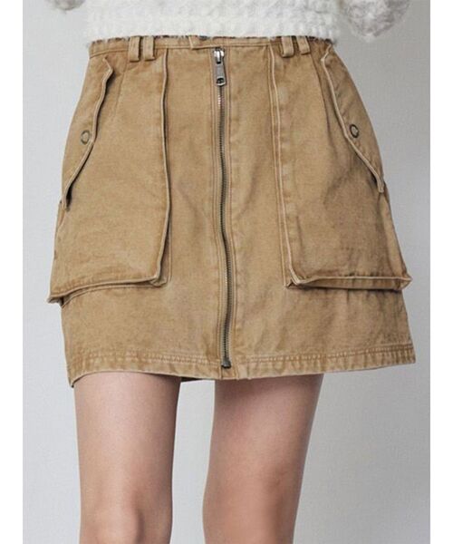 MURUA(ムルーア)の「フロントZIPアウトポケットミニスカート(スカート・レディース・グレー/ベージュ/カーキ・2/1)」の1枚目の写真