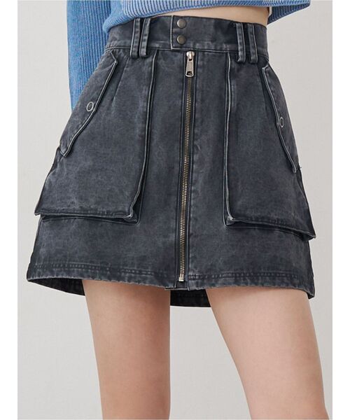 MURUA(ムルーア)の「フロントZIPアウトポケットミニスカート(スカート・レディース・グレー/ベージュ/カーキ・2/1)」の2枚目の写真