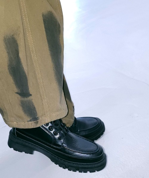 カジュアル フェイクレザー チャンキーヒール ビジネスシューズ