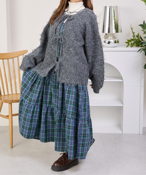 kutir（クティール）の「2wayシャギーリボンカーディガン/ニット（カーディガン/ボレロ・レディース・チャコールグレー/ブルー/アイボリー/ピンク・FREE）」の6枚目の写真