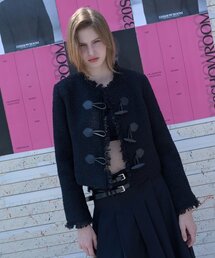 320SHOWROOM（320ショールーム）の「Toggle button Fringe tweed Wool Jacket Black（その他アウター）」