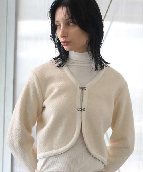 Wool Blend Boucle Hook Cardigan Ivory