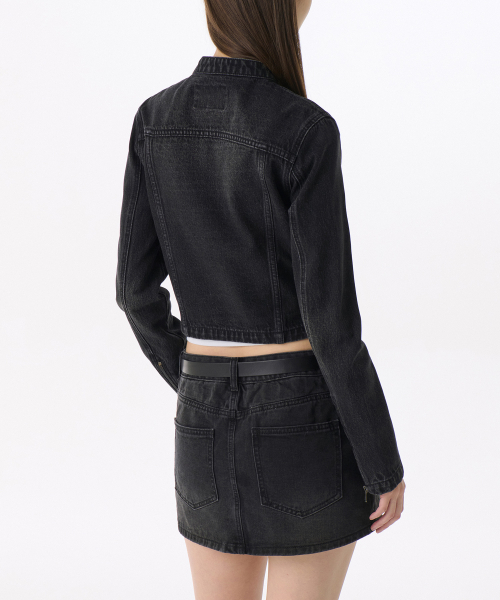 MUSINSA STANDARD WOMAN（ムシンサスタンダードウーマン）の「ウィメンズデニムレーサージャケット[ウォッシュドブラック]（デニムジャケット・レディース・その他・S/M/L）」の3枚目の写真