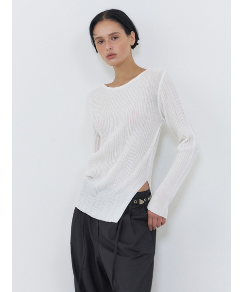 ETMON(エトモン)の「Boat-Neck Ribbed Knit, White(ニット/セーター・レディース・その他・FREE)」の1枚目の写真