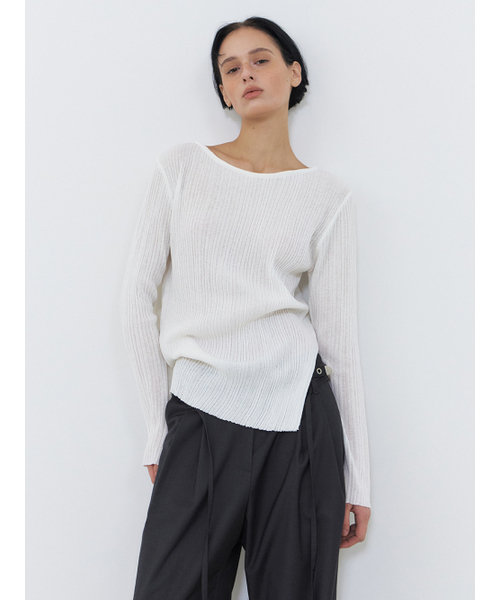 ETMON(エトモン)の「Boat-Neck Ribbed Knit, White(ニット/セーター・レディース・その他・FREE)」の2枚目の写真