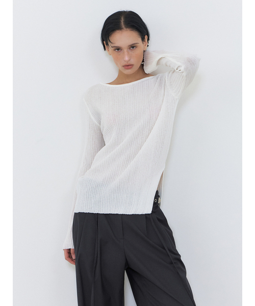 ETMON(エトモン)の「Boat-Neck Ribbed Knit, White(ニット/セーター・レディース・その他・FREE)」の4枚目の写真