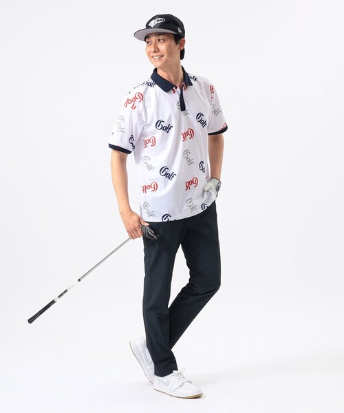BEAMS GOLF(ビームスゴルフ)の「ORANGE LABEL / 総柄 ロゴ ポロシャツ(ポロシャツ・メンズ・ホワイト/ブラック・MEDIUM/LARGE/X-LARGE/SMALL)」の3枚目の写真