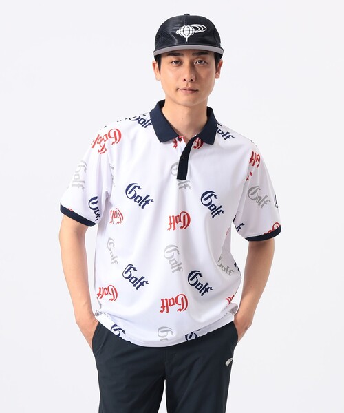 BEAMS GOLF(ビームスゴルフ)の「ORANGE LABEL / 総柄 ロゴ ポロシャツ(ポロシャツ・メンズ・ホワイト/ブラック・MEDIUM/LARGE/X-LARGE/SMALL)」の4枚目の写真