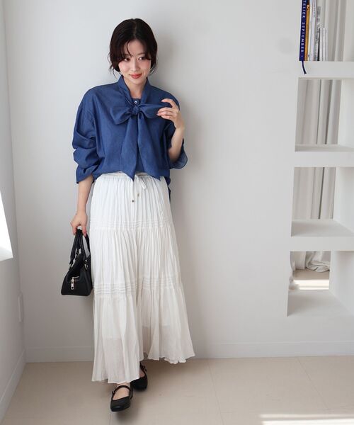 le.coeur blanc（ルクールブラン）の「エアータンブラーランダムプリーツスカート（スカート・レディース・ブラック/ライトグリーン/オフホワイト・38）」の6枚目の写真