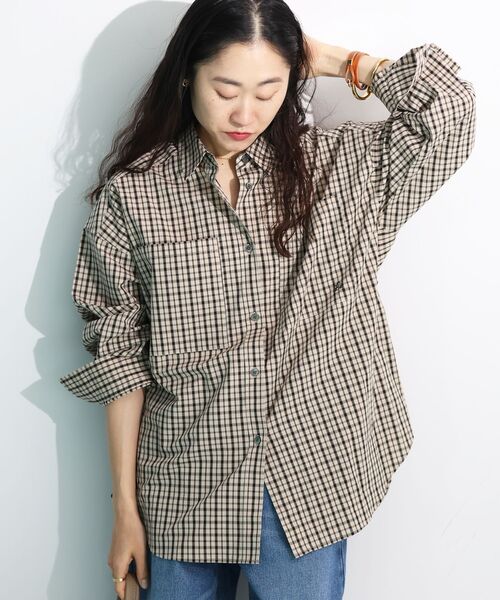 le.coeur blanc(ルクールブラン)の「エンブロイダリー2WAYチェックシャツ(シャツ/ブラウス・レディース・ベージュ系その他2/ピンク系その他2・38)」の2枚目の写真