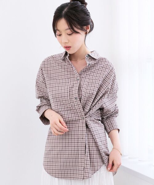 le.coeur blanc(ルクールブラン)の「エンブロイダリー2WAYチェックシャツ(シャツ/ブラウス・レディース・ベージュ系その他2/ピンク系その他2・38)」の1枚目の写真