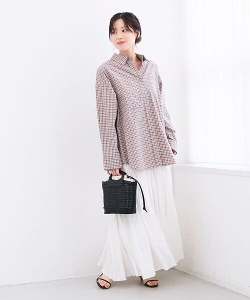 le.coeur blanc(ルクールブラン)の「エンブロイダリー2WAYチェックシャツ(シャツ/ブラウス・レディース・ベージュ系その他2/ピンク系その他2・38)」の8枚目の写真