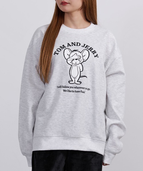 Tom&Jerry(トムアンドジェリー)の「『TOM&JERRY/トムアンドジェリー』TJ クルーネック SWTシャツ 長袖 (スウェット・レディース・ブラック/オートミール・LL/L/M)」の1枚目の写真
