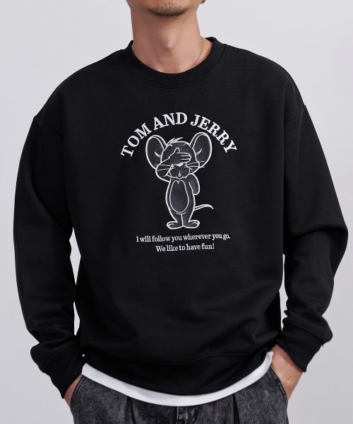 Tom&Jerry(トムアンドジェリー)の「『TOM&JERRY/トムアンドジェリー』TJ クルーネック SWTシャツ 長袖 (スウェット・レディース・ブラック/オートミール・LL/L/M)」の2枚目の写真