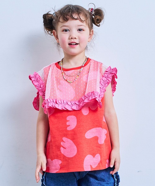 MARKEY'S（マーキーズ）の「チュールカラーノースリーブカットソー（Tシャツ/カットソー・キッズ・レッド/ライトブルー/ブラック/ブルー・100/130/120/110/90）」の4枚目の写真