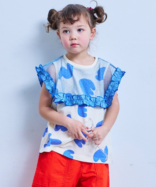 MARKEY'S（マーキーズ）の「チュールカラーノースリーブカットソー（Tシャツ/カットソー・キッズ・レッド/ライトブルー/ブラック/ブルー・100/130/120/110/90）」の3枚目の写真