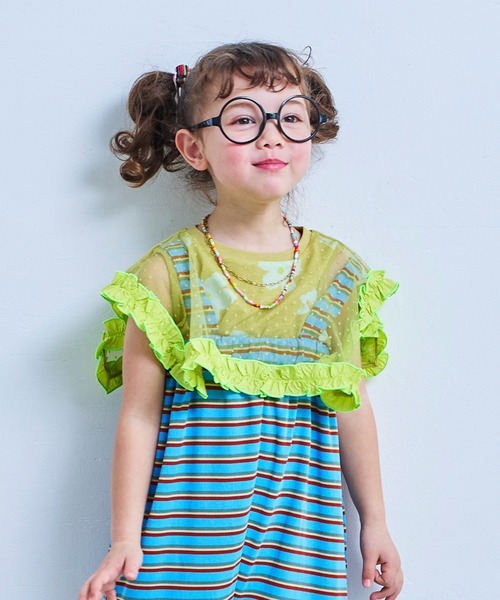 MARKEY'S（マーキーズ）の「チュールカラーノースリーブカットソー（Tシャツ/カットソー・キッズ・レッド/ライトブルー/ブラック/ブルー・100/130/120/110/90）」の2枚目の写真