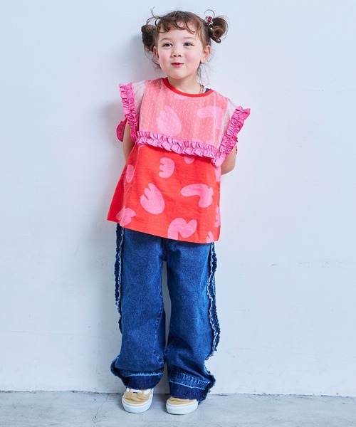 MARKEY'S（マーキーズ）の「チュールカラーノースリーブカットソー（Tシャツ/カットソー・キッズ・レッド/ライトブルー/ブラック/ブルー・100/130/120/110/90）」の6枚目の写真