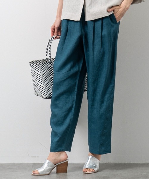 aunt lily(アントリリー)の「フレンチリネン100% スタイリッシュ カーブパンツ リネン 麻 ウエストゴム ドライタッチ 天然素材(その他パンツ・レディース・ブラック/カーキ/ブルーグリーン・LL/3L/S/M/L)」の1枚目の写真