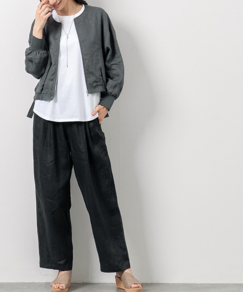 aunt lily(アントリリー)の「フレンチリネン100% スタイリッシュ カーブパンツ リネン 麻 ウエストゴム ドライタッチ 天然素材(その他パンツ・レディース・ブラック/カーキ/ブルーグリーン・LL/3L/S/M/L)」の10枚目の写真
