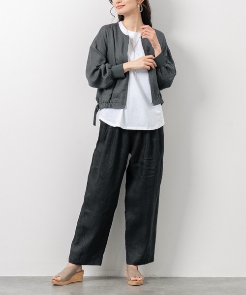 aunt lily(アントリリー)の「フレンチリネン100% スタイリッシュ カーブパンツ リネン 麻 ウエストゴム ドライタッチ 天然素材(その他パンツ・レディース・ブラック/カーキ/ブルーグリーン・LL/3L/S/M/L)」の11枚目の写真