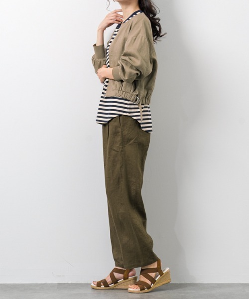 aunt lily(アントリリー)の「フレンチリネン100% スタイリッシュ カーブパンツ リネン 麻 ウエストゴム ドライタッチ 天然素材(その他パンツ・レディース・ブラック/カーキ/ブルーグリーン・LL/3L/S/M/L)」の16枚目の写真