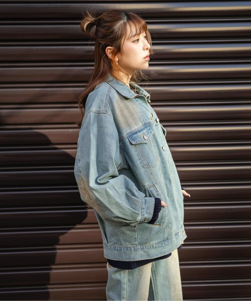 GORGE（ゴージ）の「《オーバーサイズシルエット》デニムジャケット／秋冬春（デニムジャケット・レディース・ブルー/ブルー系その他2/ピンク/ブルー系その他・M）」の15枚目の写真