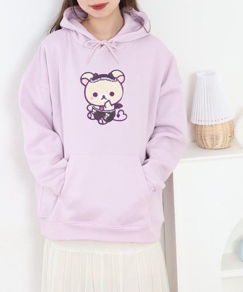 FUNALIVE（ファンアライブ）の「リラックマ こあくま気分 サガラ刺繍 裏起毛ビッグシルエットプルパーカー（パーカー・メンズ・ラベンダー/アイボリー・F）」の14枚目の写真