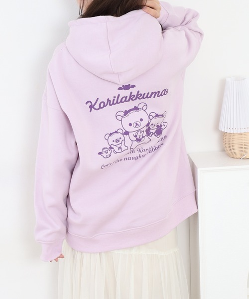 FUNALIVE（ファンアライブ）の「リラックマ こあくま気分 サガラ刺繍 裏起毛ビッグシルエットプルパーカー（パーカー・メンズ・ラベンダー/アイボリー・F）」の18枚目の写真